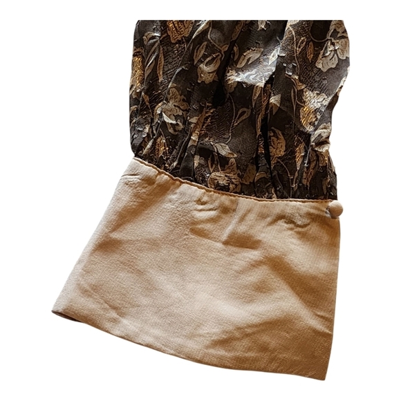Anthropologie En Saison Wrap Blouse Brown Floral Jacquard Puff Sleeve Tie L NWT - Picture 4 of 16